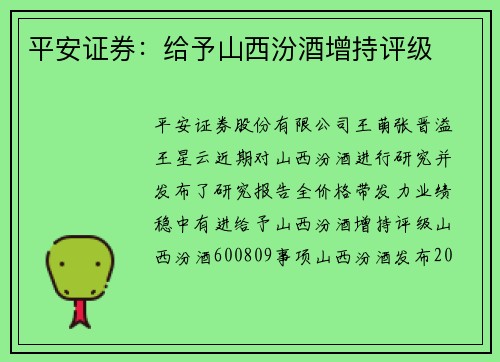 平安证券：给予山西汾酒增持评级